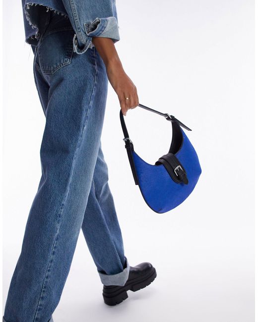 TOPSHOP Sailor Cow Print Leather Shoulder Bag in Blue | Lyst