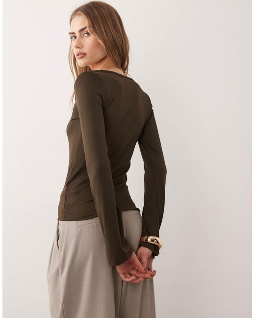 Threadbare Black Slinky Square Neck Long Sleeve Top