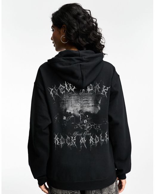 ASOS Black Oversized Hoodie With New York Rock Graphic