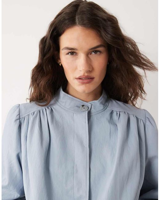 Miss Selfridge Blue Faux Leather Gathered Detail Jacket
