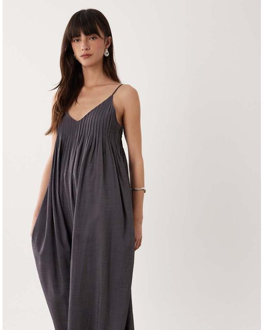 ASOS Gray Wide Leg Jumpsuit With Pintuck Detail