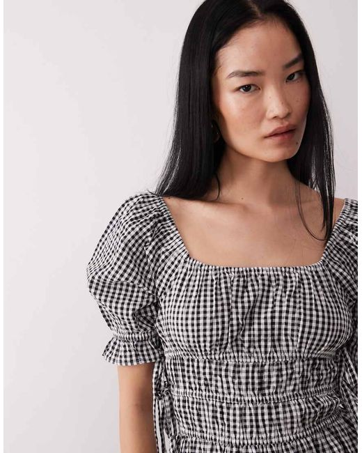 Wednesday's Girl Gray Seersucker Milkmaid Mini Dress