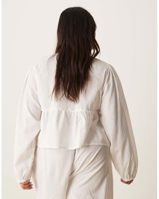 Esmee Curve White Exclusive Tie Front Long Sleeve Beach Top Co-Ord