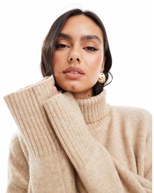 JJXX Natural Oversized Roll Neck Textured Knitted Jumper