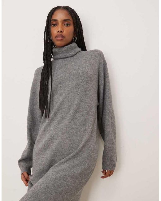 Vila Gray Roll Neck Knitted Midi Dress