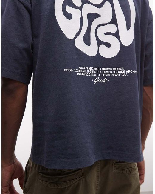 ASOS Blue Heavyweight Boxy Oversized T-Shirt With Back Graphic for men