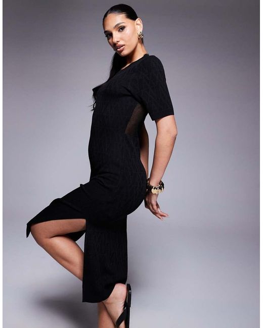 ARMANI EXCHANGE Multicolor Bodycon Midi Dress With Mesh Back