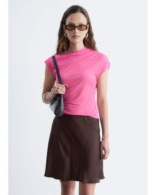 & Other Stories Pink Asymetric Ruched One Shoulder Top