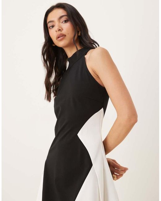 JW PEI Natural Cotton Racer Halter Neck Panel Detail Volume Hem Maxi Dress