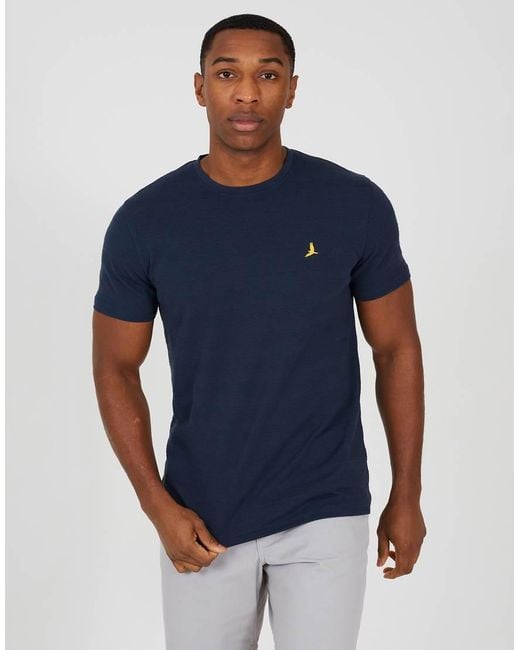 Brave Soul Blue Crew Neck Embroidered Badge T-Shirt for men