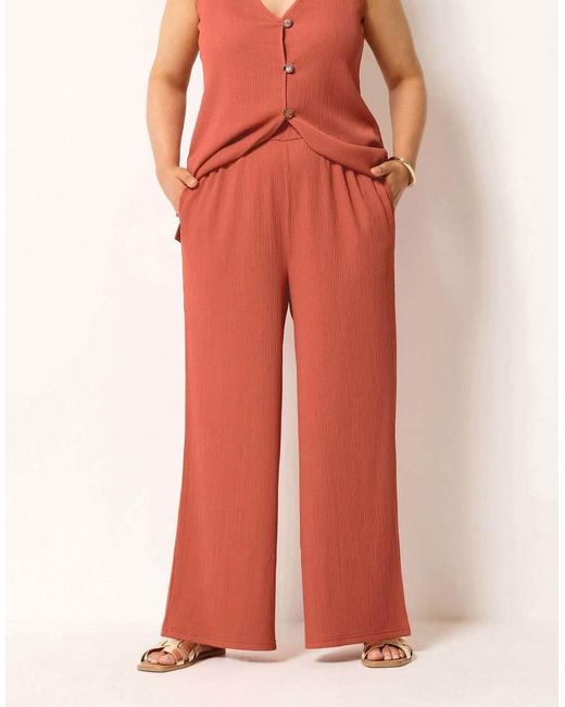 Yours Clothing Orange Textured Wide Leg Trousers