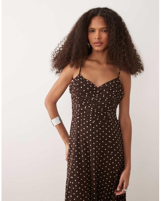 Mango Brown Strappy Maxi Dress With Ruched Waist
