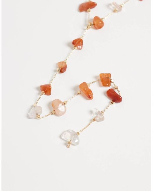 ASOS White Lariat Necklace With Semi-precious Chippings