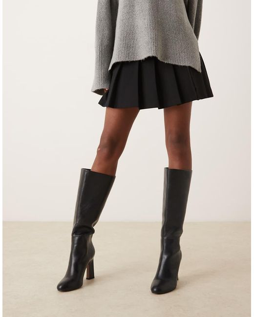 ASOS Black Carly Block Heel Pull On Knee Boots
