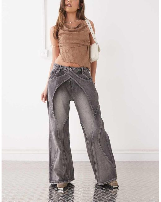 Minga White London Seam Detail Washed baggy Jeans
