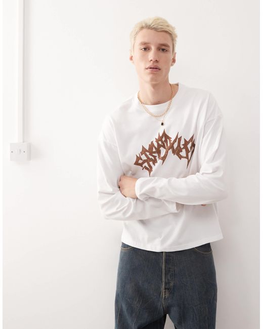 Weekday – kastiges, langärmliges t-shirt in White für Herren