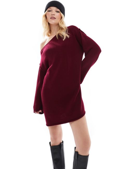 Robe courte ample en maille à épaules dénudées - bordeaux Miss Selfridge en coloris Red
