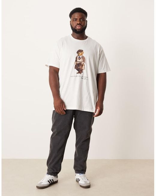 Polo Ralph Lauren White Big & Tall Heritage Cap Bear Print T-shirt for men