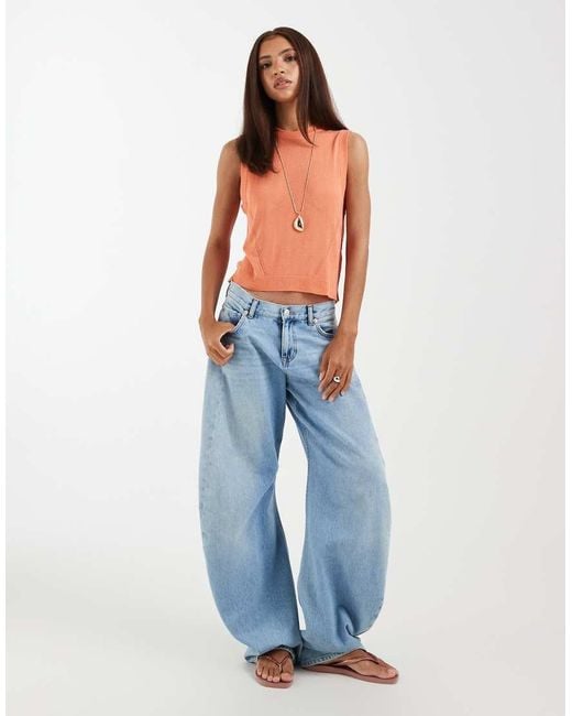 ASOS Orange Fine Knit Sheer Tank Top
