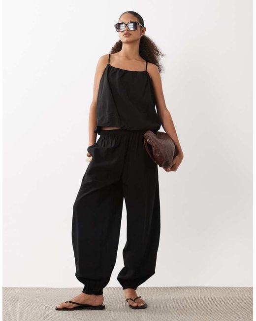 Aware Black Cami Strap Bubble Hem Top Co-ord