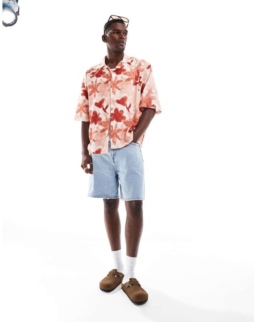ASOS Pink Boxy Oversized Revere Shirt With Floral Print for men