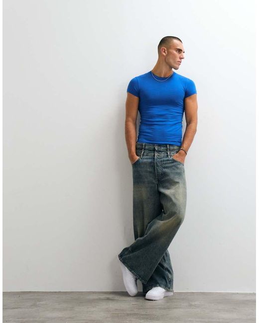 Collusion Blue Shrunken T-shirt for men