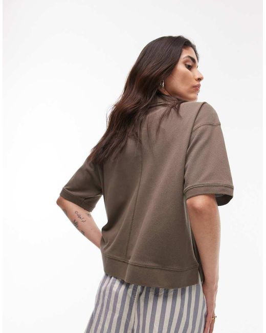 TOPSHOP Brown Short Sleeve Boxy Polo