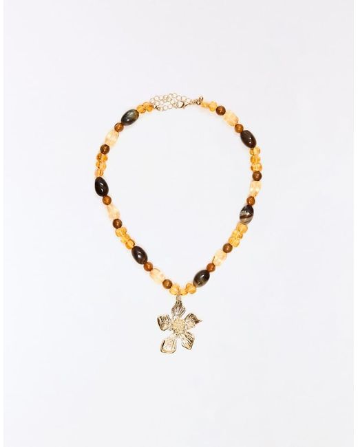 Bershka White Ball Necklace With Flower Pendant