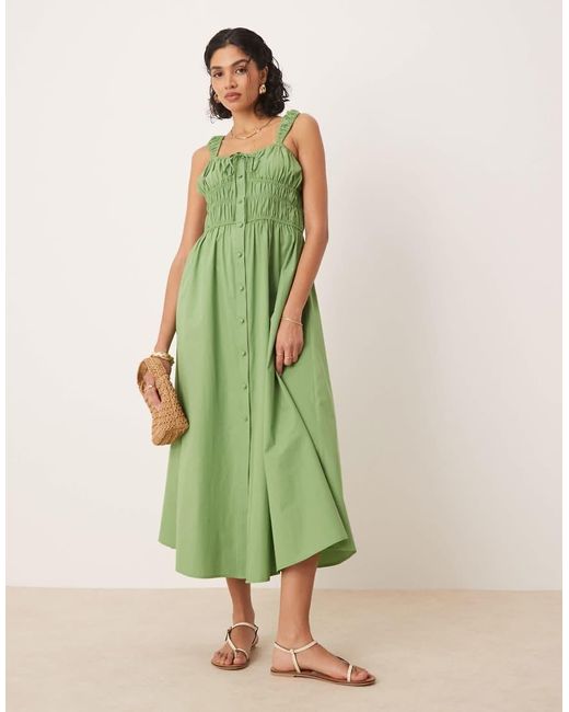 ASOS Green Tie Front Button Down Midi Sundress