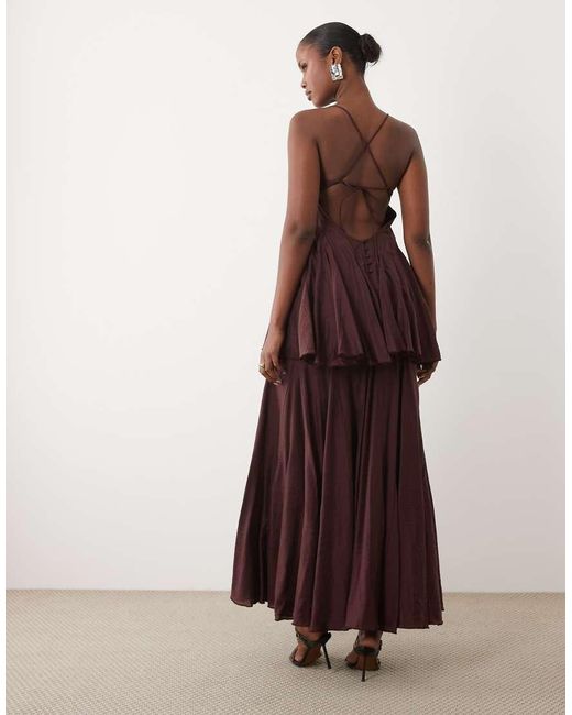 ASOS Purple Premium Tiered Cami Maxi Dress With Godet Full Hem Skirt