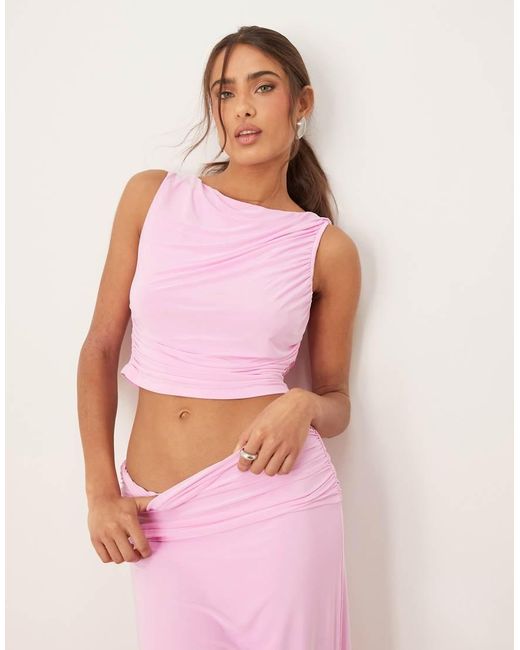 ASOS Gedrapeerde Top Met Rimpeleffect En Open Achterkant in het Pink