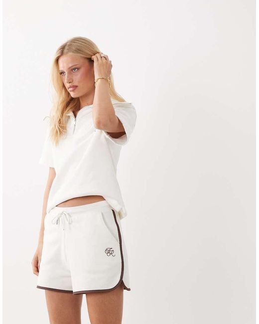 4th & Reckless White Cotton Contrast Trim Logo Embroidered Sweat Shorts