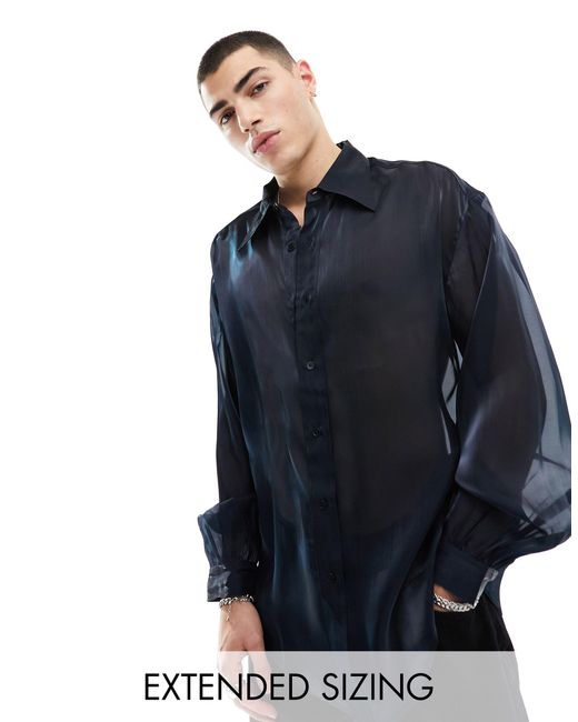 ASOS Blue Oversized Shirt With Blouson Sleeve for men