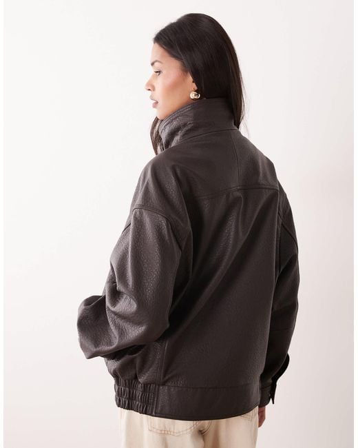 Mango Brown Capsule 100% Leather Funnel Neck Jacket