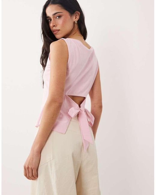 ASOS Pink Slash Neck Tie Back Tank Top
