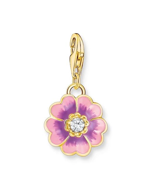 Thomas Sabo Metallic Gold-plated Charm Pendant With Violet Flower