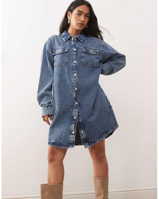 Noisy May Blue Long Sleeve Denim Shirt Dress