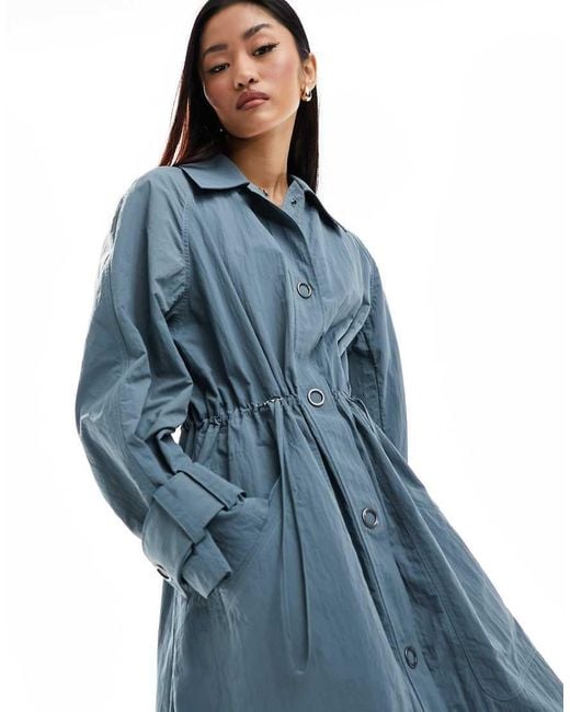 French Connection Blue Ilena Lightwash Denim Look Trench Coat