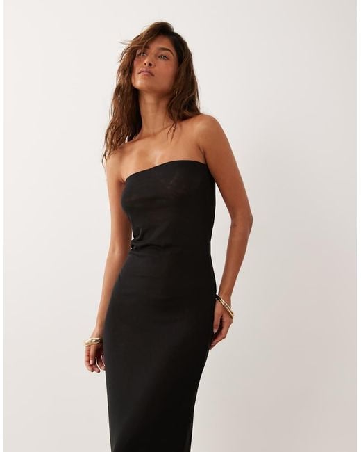 ASOS Black Sheer Mesh Bandeau Maxi Dress