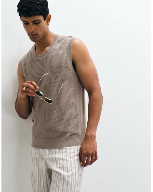 Mango Brown Knit Tank for men