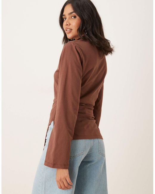 ASOS Red Asymmetric Hem Long Sleeve Ruched Side Top