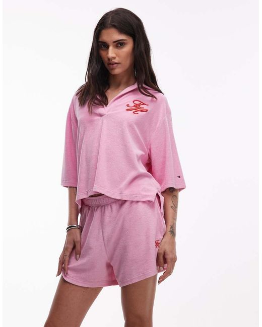 Tommy Hilfiger Pink Resort Logo Towelling Short Co-Ord