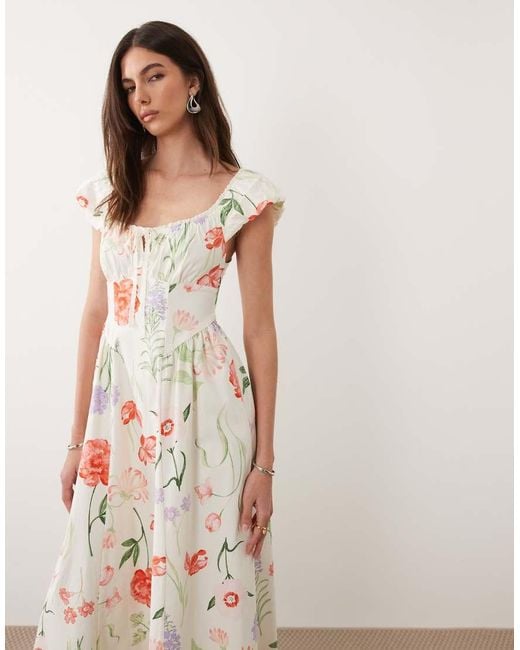 New Look Natural Flower Print Bengaline Midi Dress