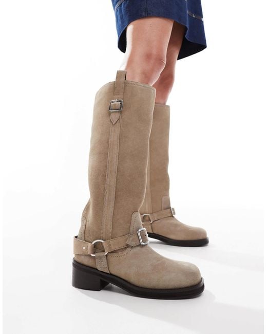 ASOS Blue Cora Suede Harness Biker Knee Boots