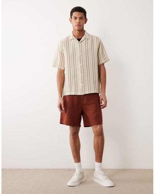 ASOS Natural Relaxed Camp Collar Waffle Textured Shirt for men