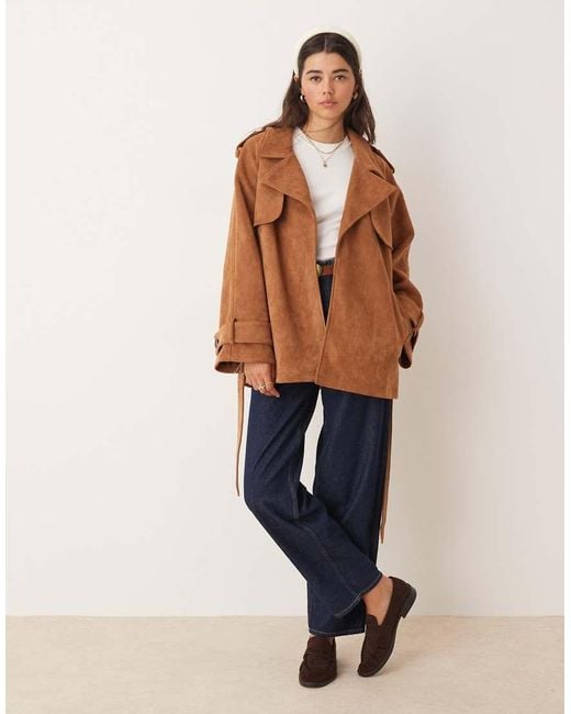 Miss Selfridge Blue Faux Suede Mid Length Trench Coat