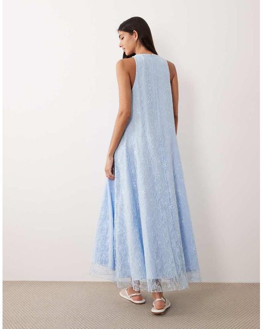 ASOS Blue High Neck Racer Lace Maxi Dress