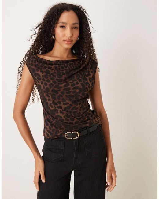 Mango Black – asymmetrisches, ärmelloses top mit leopardenmuster