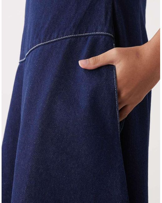 Reclaimed Vintage Blue Drop Waist Pinafore Denim Maxi Dress