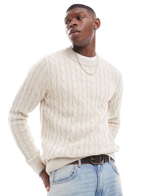 Jack & Jones – grobstrick-pullover in Natural für Herren